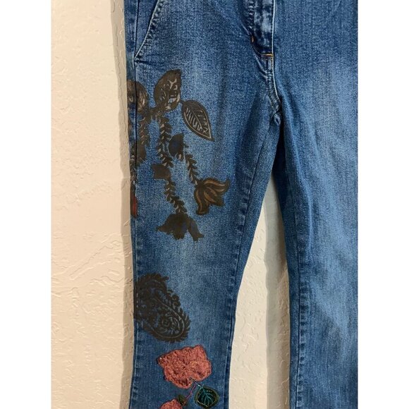 Bisou Bisou Vintage Y2K Floral Embroidered Retro Flare Jeans - Picture 6 of 10